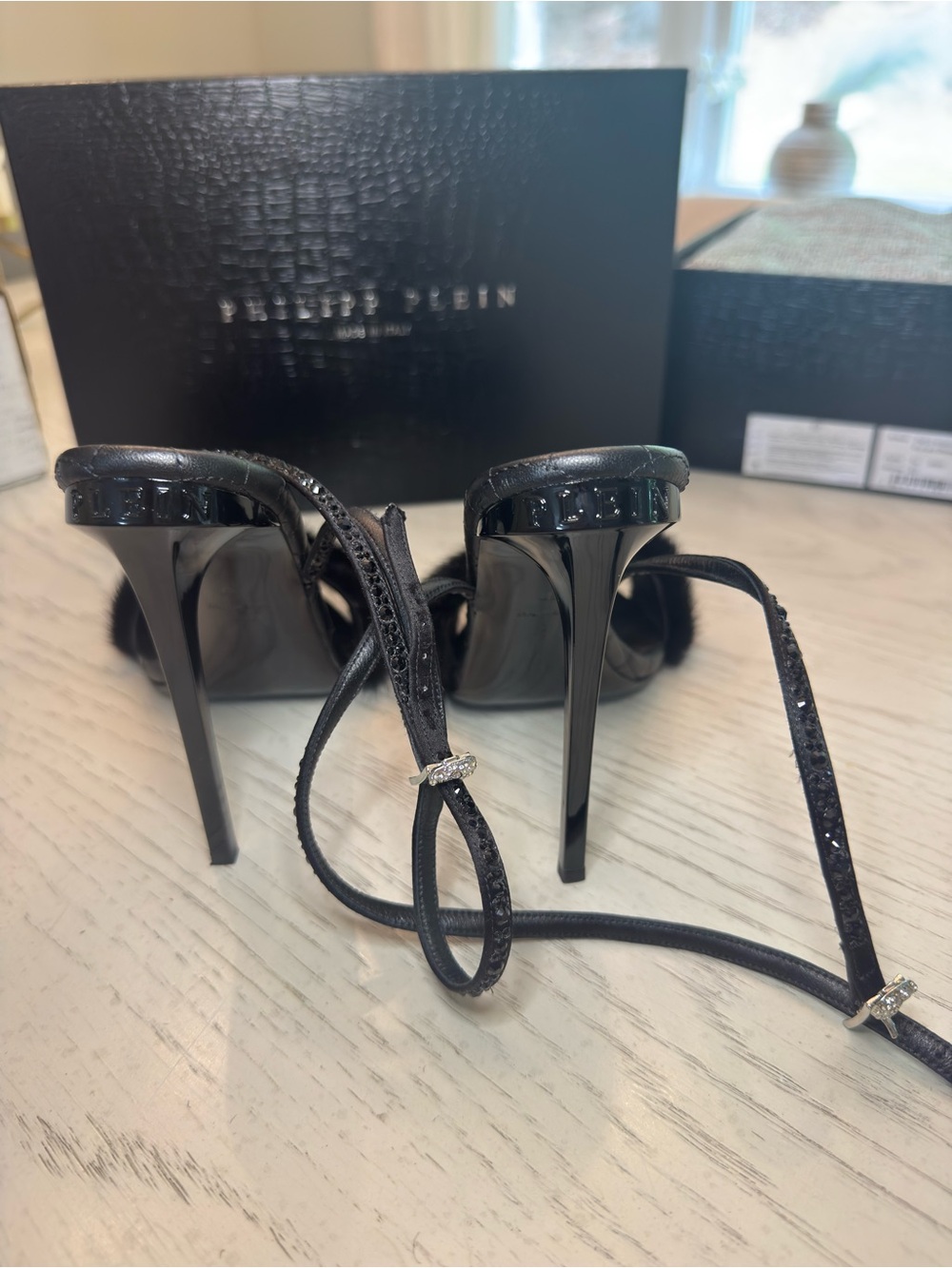 Philipp Plein Black Fur and Strass High Heel - Picture 2 of 7